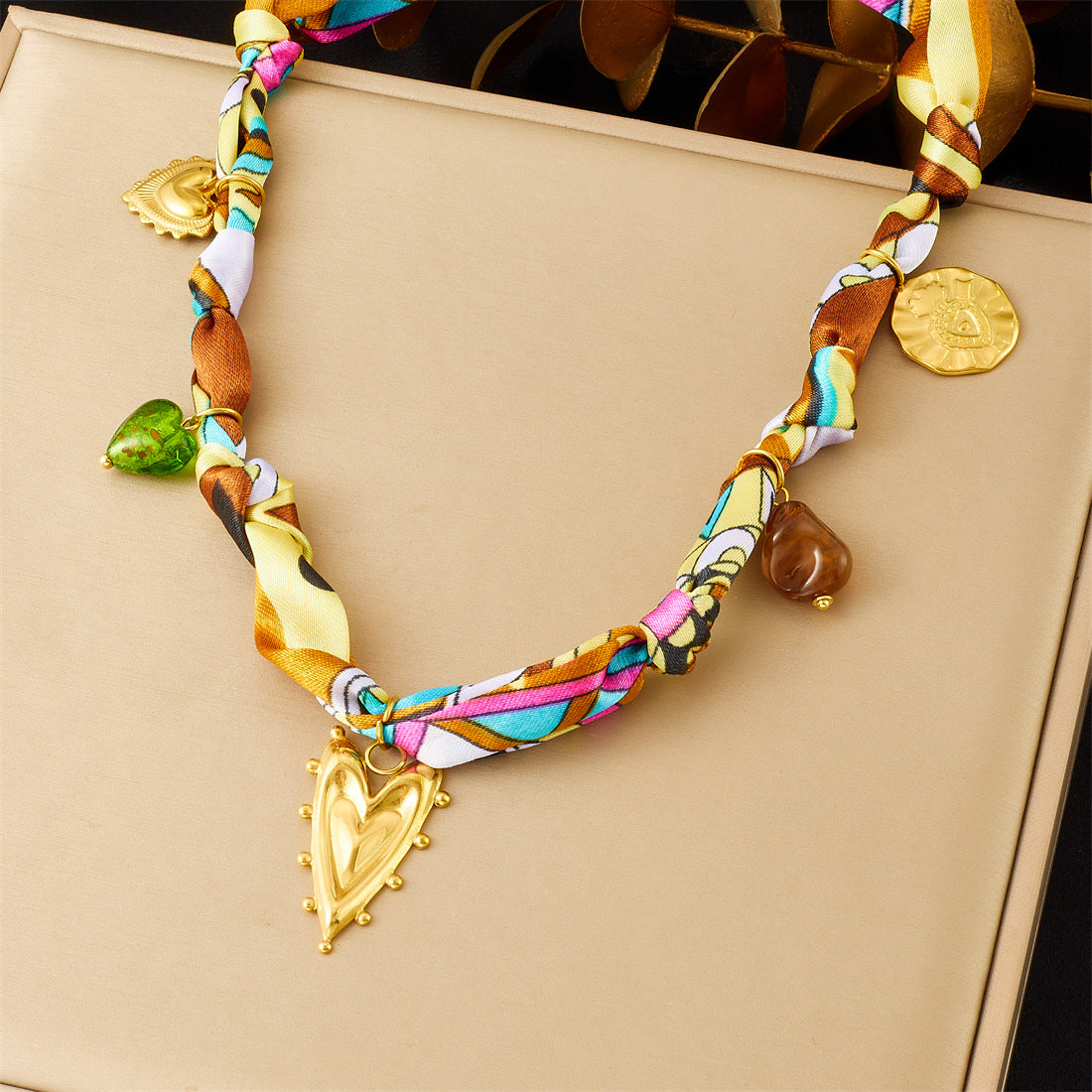 Elegant Leopard Print Floral Drip Oil Heart Sun Pendant Stainless Steel Necklace for Women