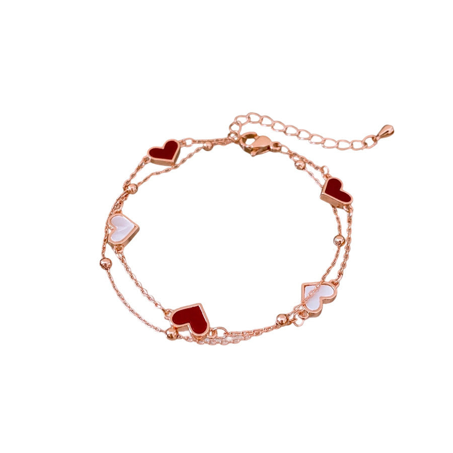 Pulsera de doble capa con forma de corazón de nácar para mujer con acabado chapado, elegante accesorio de moda minimalista para uso diario y regalos de viaje