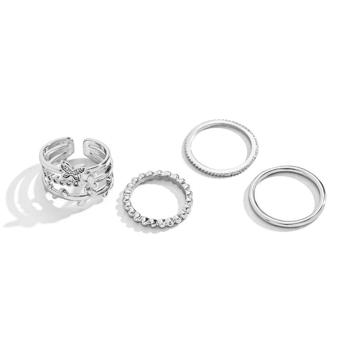 Minimalist Gold Plated Iron Star Moon Rhinestone Open Joint Ring Set for Women