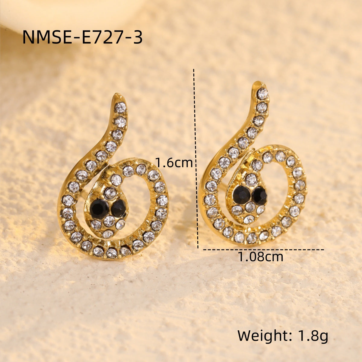 Orecchini a perno vintage in acciaio inossidabile a forma di serpente con intarsio in zircone da donna