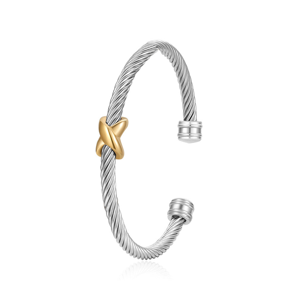 Streetwear Geometric Rope Chain Titanium Steel Adjustable Open Cuff Bracelet