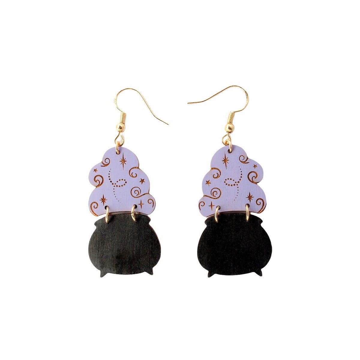 Pendientes de madera caprichosos de Halloween con diseño de fantasma, gato negro, calavera, bruja y agua mágica para mujer