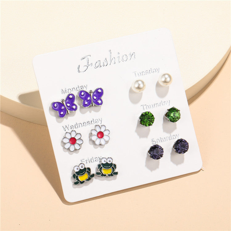 Cartoon Animal Stud Earrings Set for Kids Alloy Jewelry with Enamel Finish Rainbow Color Design
