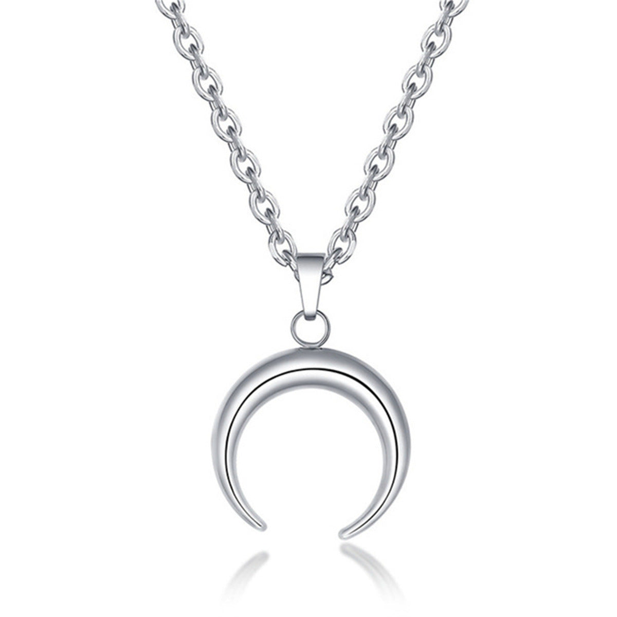 Natural Minimalist Crescent Moon Pendant Necklace in Stainless Steel with Polished Titanium Steel Charm on Adjustable Chain