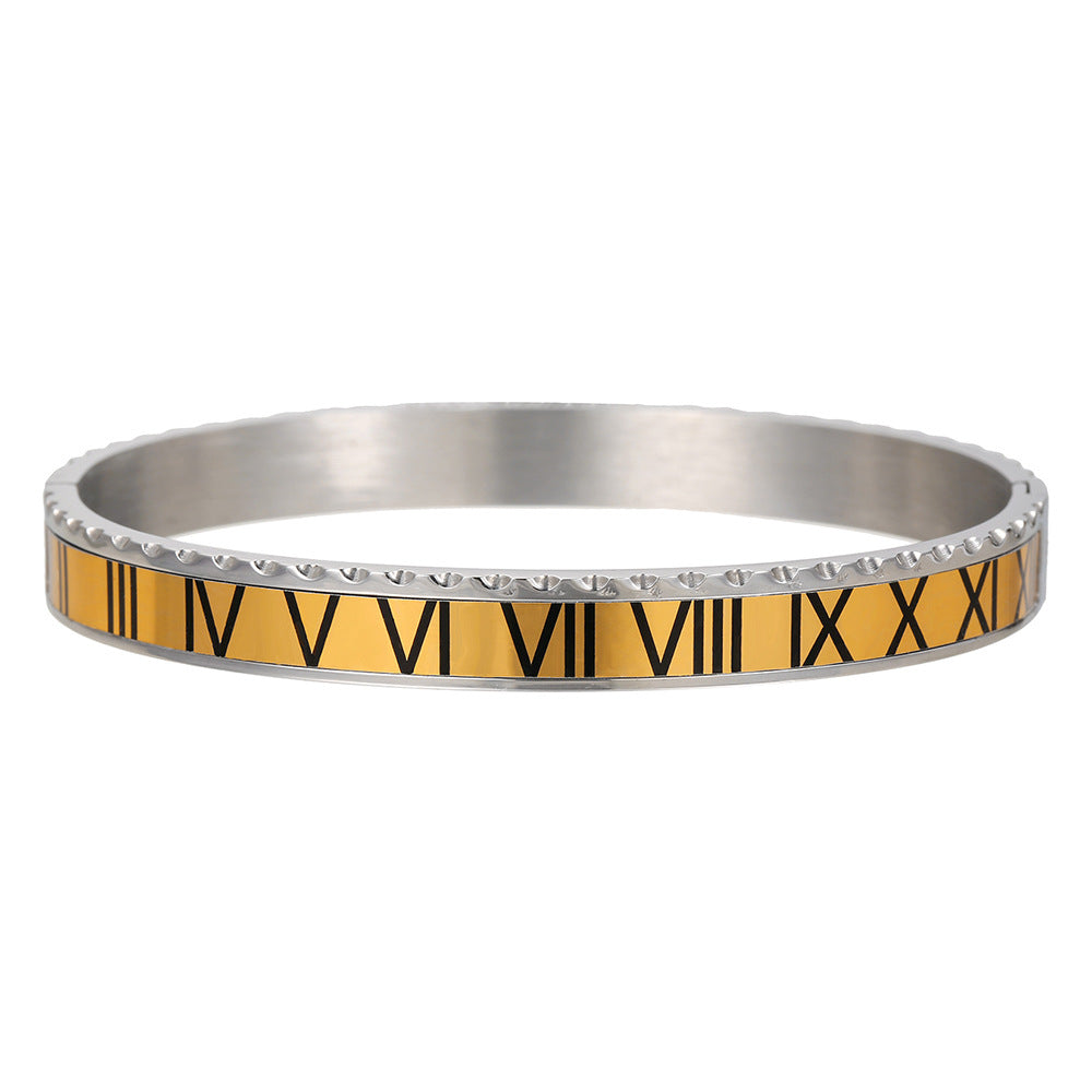 Geometric Stainless Steel Plated Roman Numeral Bracelet for Women with Egg Shape Design