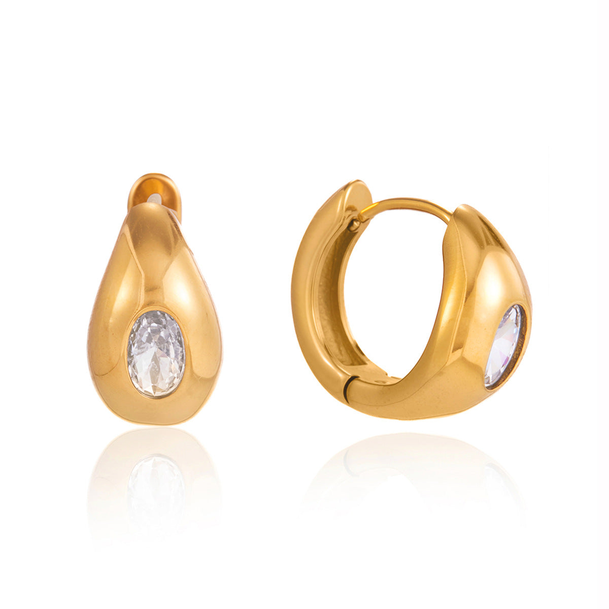 Minimalist Geometric Snake Pattern Stainless Steel Hoop Earrings with Cubic Zirconia for Women