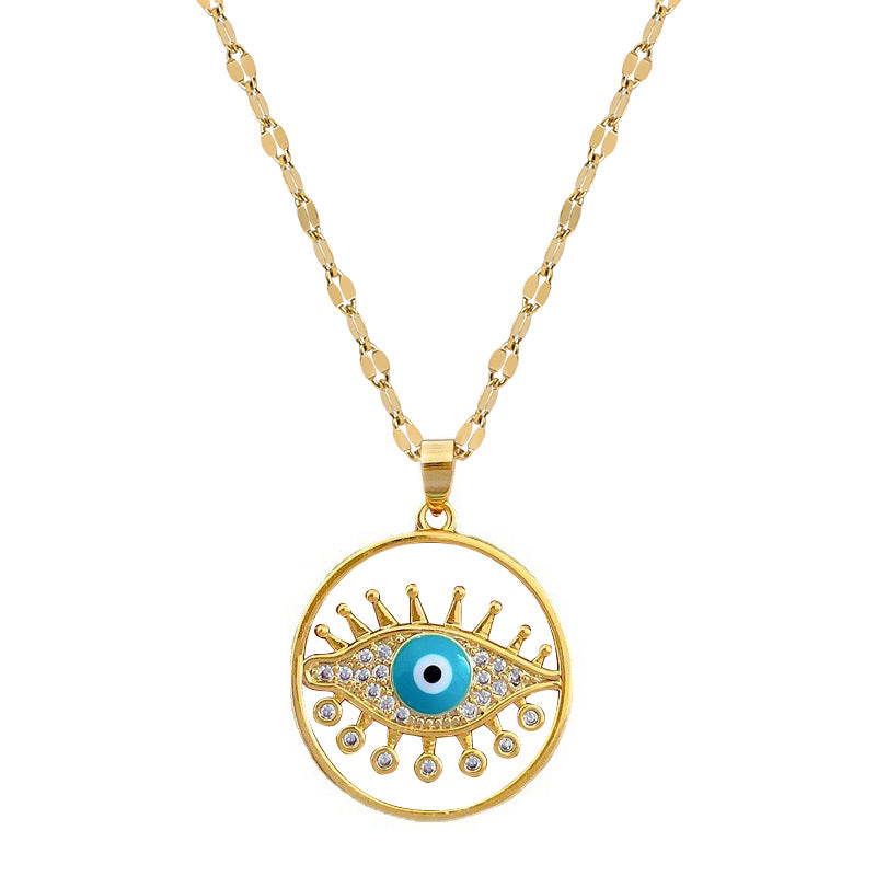 Minimalist Geometric Eyelash Eye Pendant Necklace for Women in Titanium Steel with Plated Finish