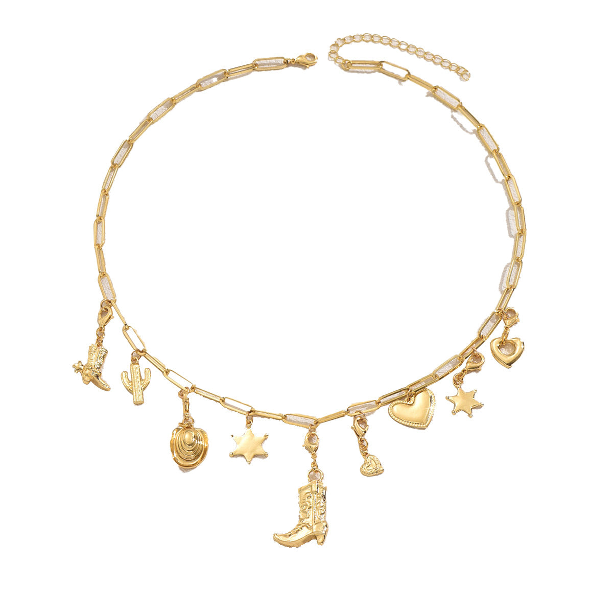 Collana con Pendente Geometrico Minimalista a Stella e Cuore da Donna in Lega di Zinco con Finitura Placcata, Catena a Clavicola Regolabile