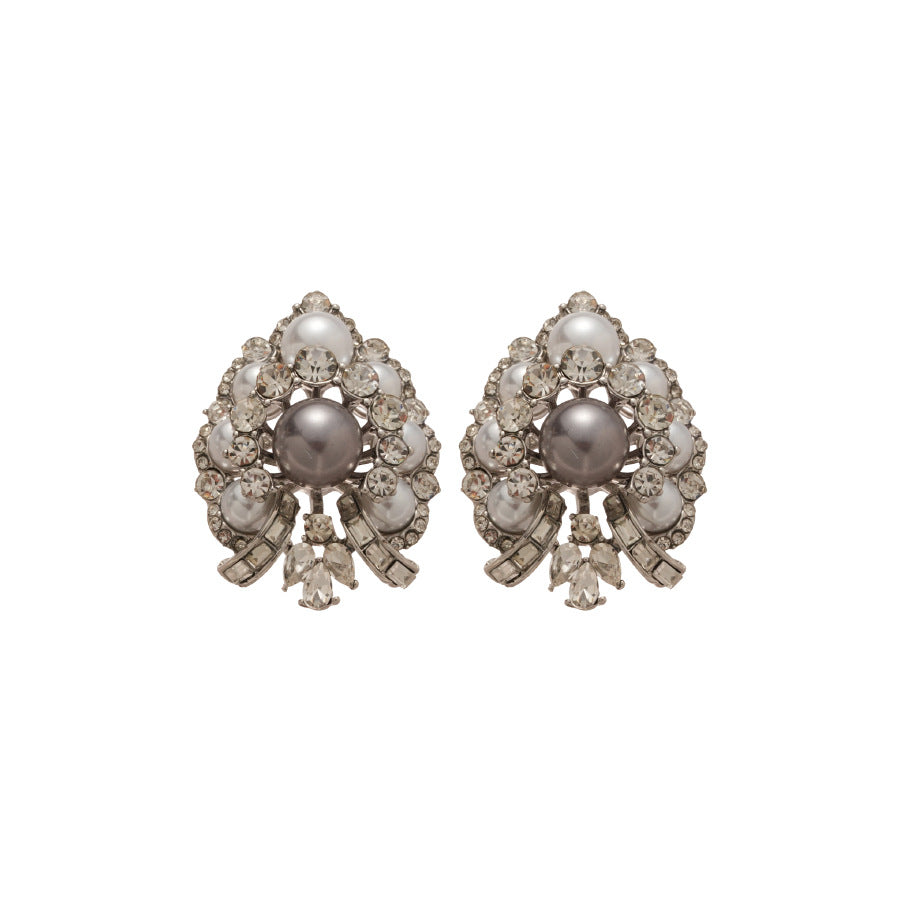 Orecchini a goccia eleganti in stile francese con perle e intarsio di strass, accessorio di lusso da donna