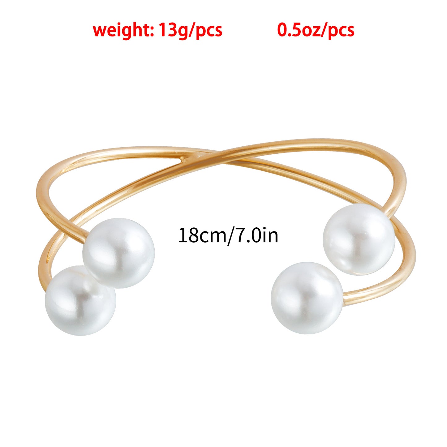 Punk Geometric Oversized Fake Pearl Vintage Ethnic Open Metal Bracelet for Women