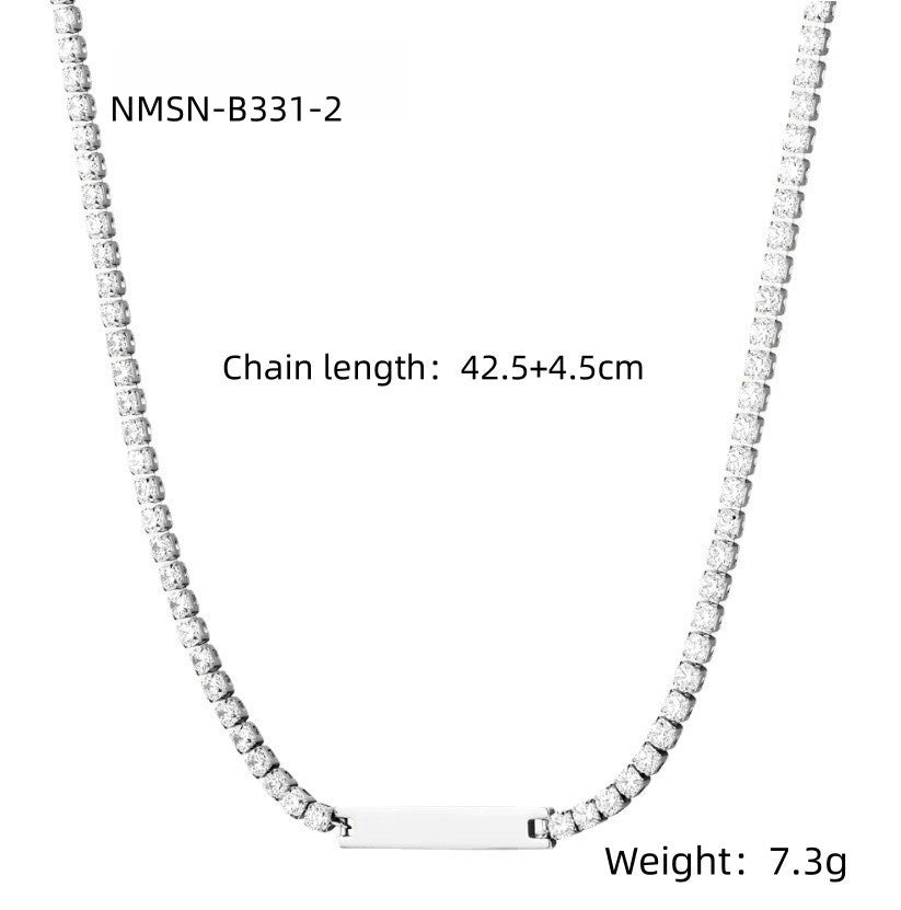 Collar con colgante de rectángulo geométrico minimalista y elegante chapado en oro de 18 quilates con incrustaciones de diamantes de imitación de acero inoxidable para mujer, barra de dijes de bricolaje