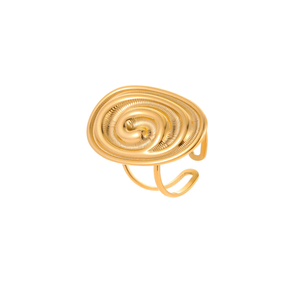 Anillo Vintage Ovalado de Acero Inoxidable con Forma de Concha Marina y Baño de Oro de 18K para Mujer