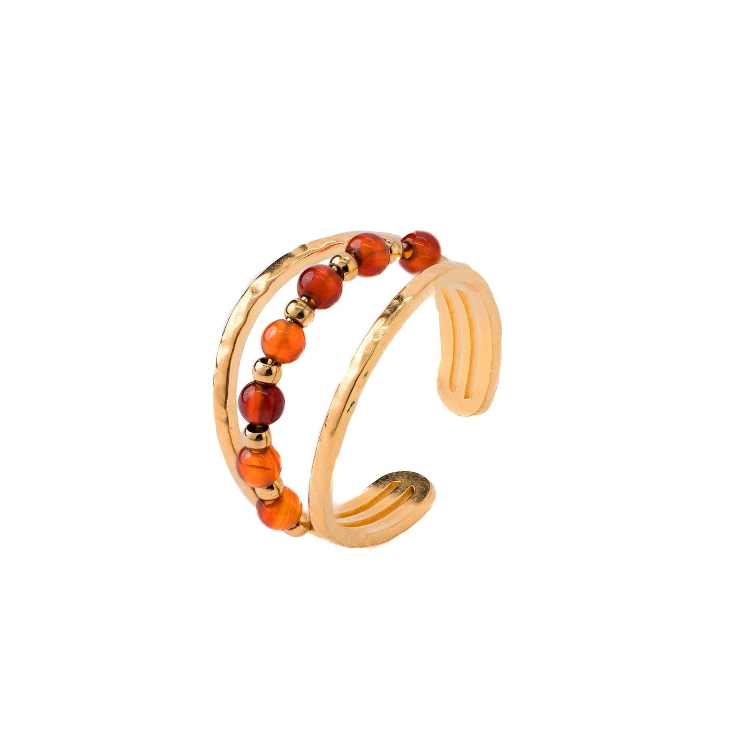 Anillo abierto ajustable minimalista de inspiración vintage para mujer, de acero inoxidable con incrustaciones de piedra natural y acabado chapado