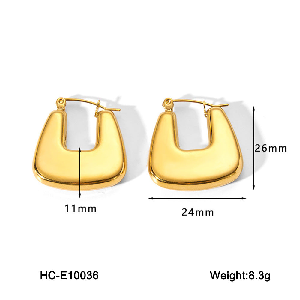 Pendientes de aro minimalistas geométricos huecos de acero inoxidable para mujer con acabado chapado
