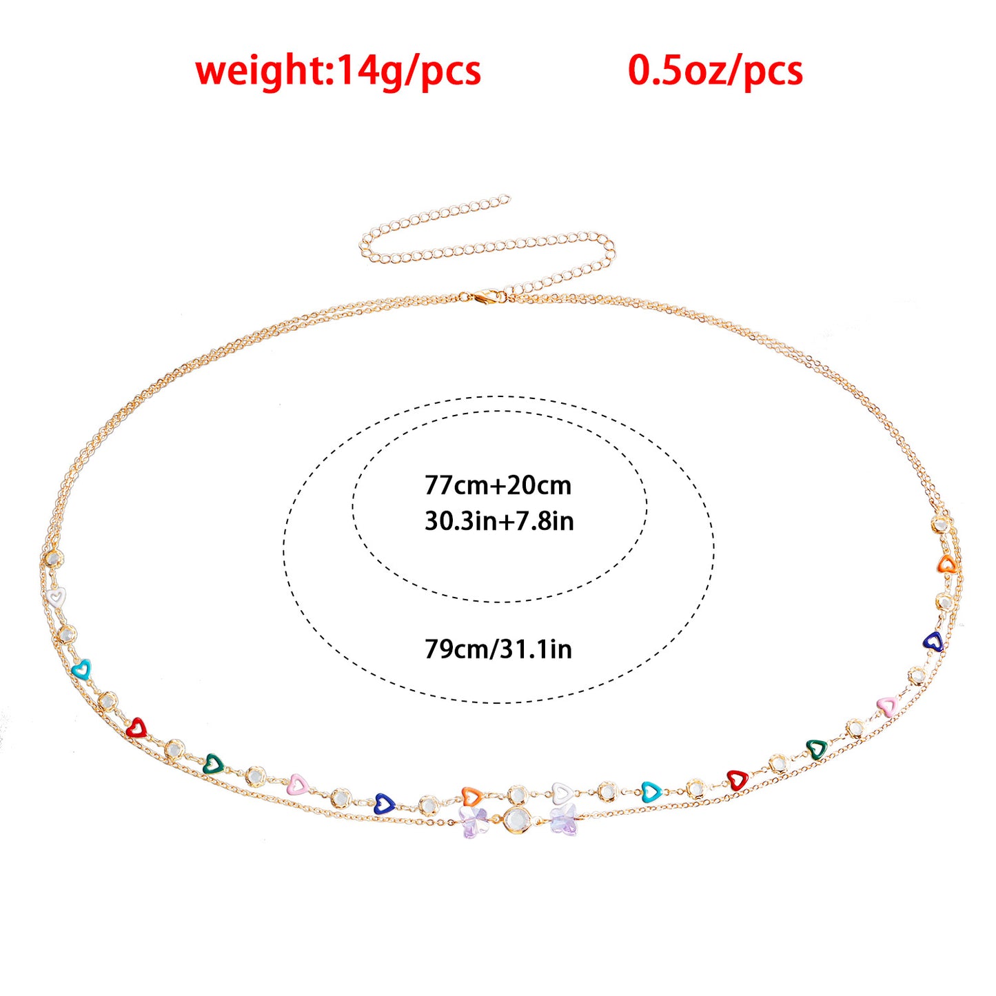 Casual Purple Transparent Butterfly Pendant Waist Chain for Women with Colorful Rhinestone Accents and Double-Layer Handmade Design