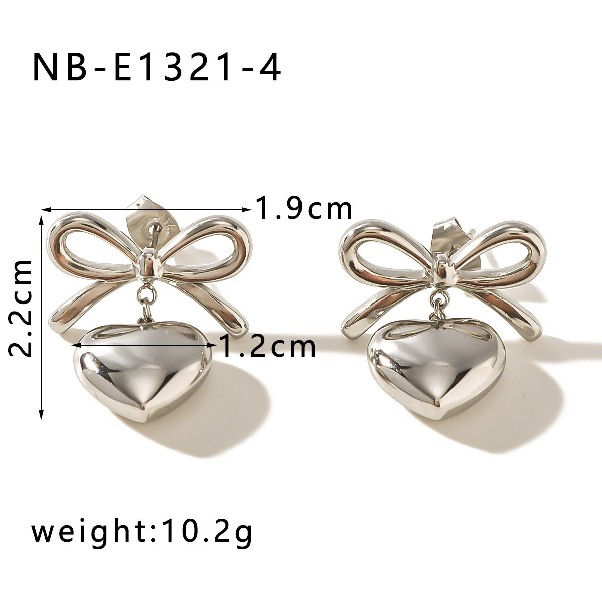 Minimalist Heart and Bow-Shaped Titanium Steel Earrings with 18K Gold Plating for Women