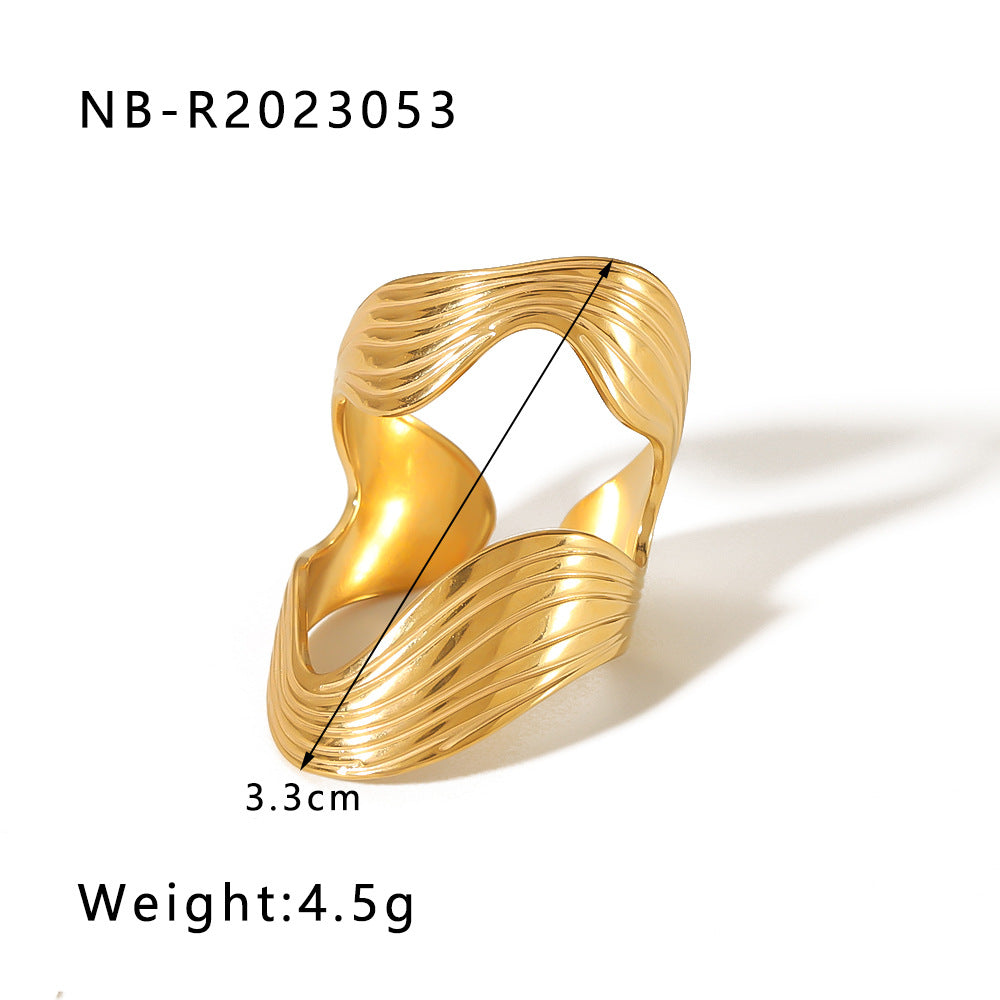 Minimalist Instagram Style Geometric Hollow Leaf and Floral Titanium Steel Ring with 18K Gold Plating for Women