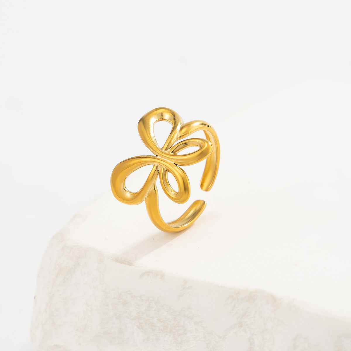 PVD 18K Gold Plated Stainless Steel Butterfly Geometric Open Ring for Women