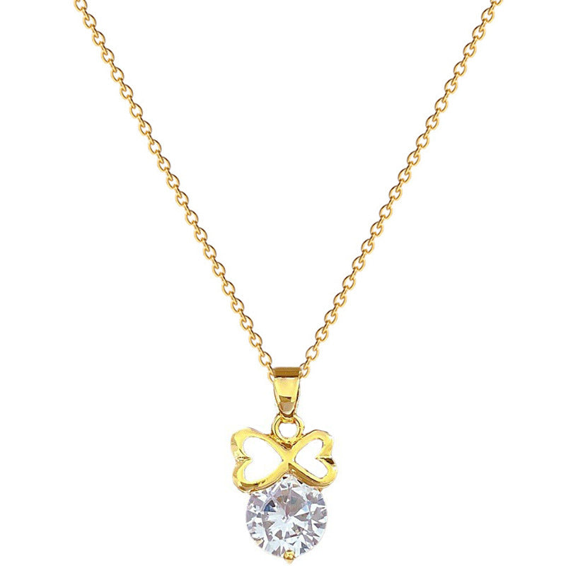 Collar con colgante de nudo de mariposa de lujo de acero de titanio para mujer con incrustaciones de diamantes de imitación, cadena de medallón de longitud ajustable