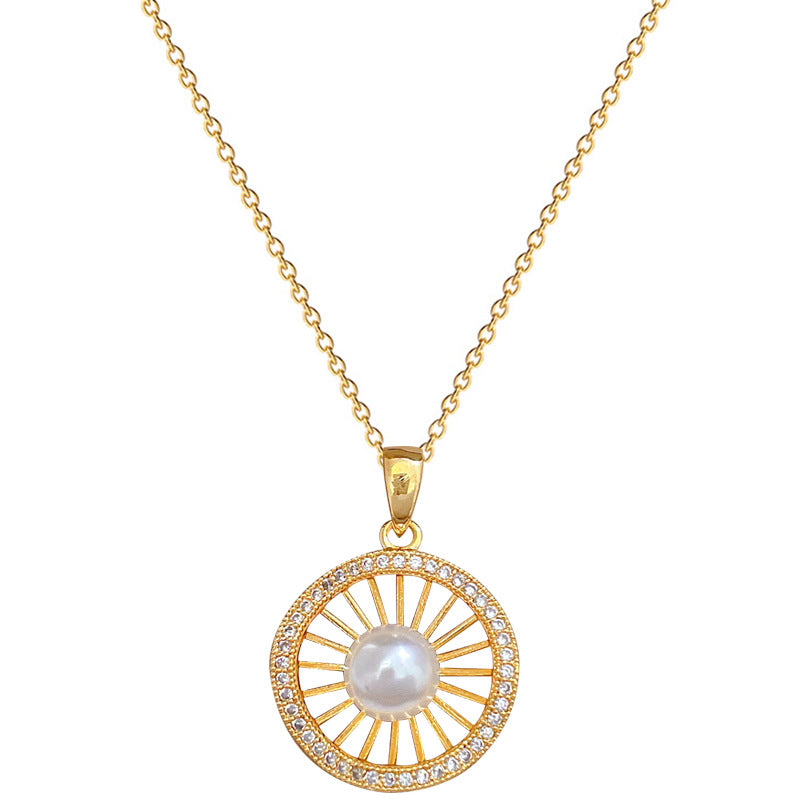 Luxury Titanium Steel Hollow Bird's Nest Pendant Necklace for Women with Rhinestone Inlay, Geometric Design, Delicate Clavicle Chain
