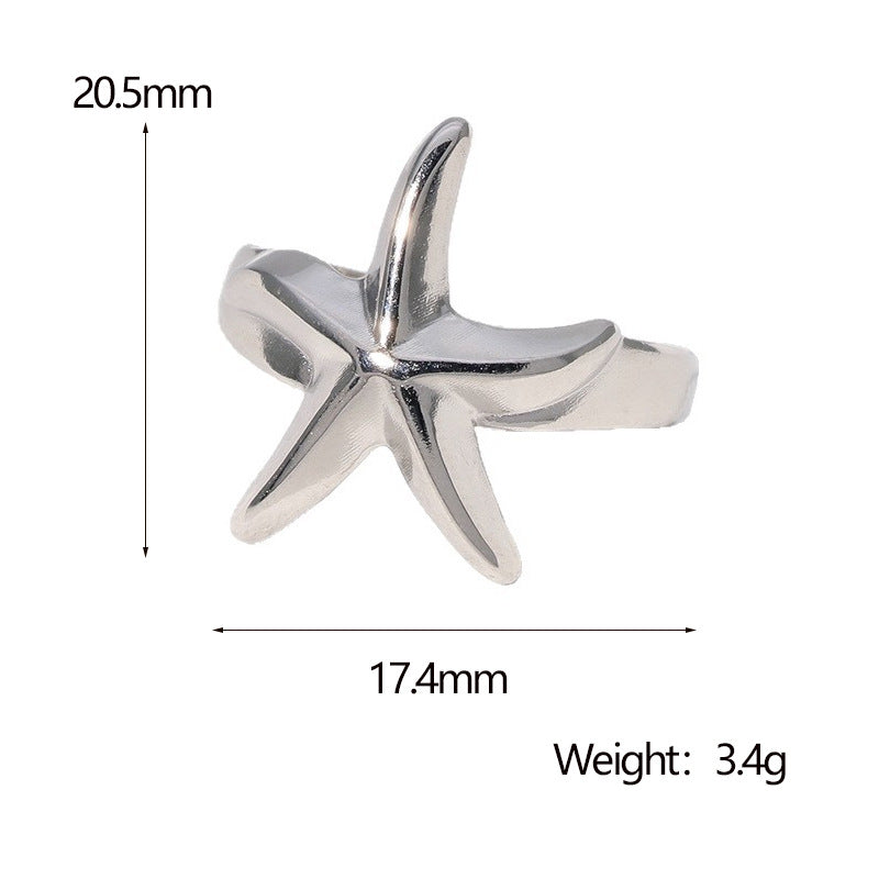 Minimalist Star-Shaped Stainless Steel Gold-Plated Adjustable Ring for Women with Luxe Finish