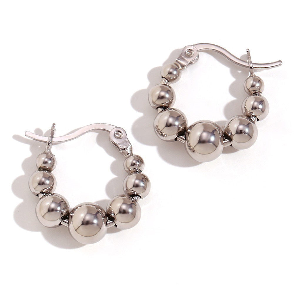 Orecchini a Cerchio Minimalisti Geometrici in Acciaio al Titanio da Donna con Placcatura in Oro 18K e Design a Perline a Scalare