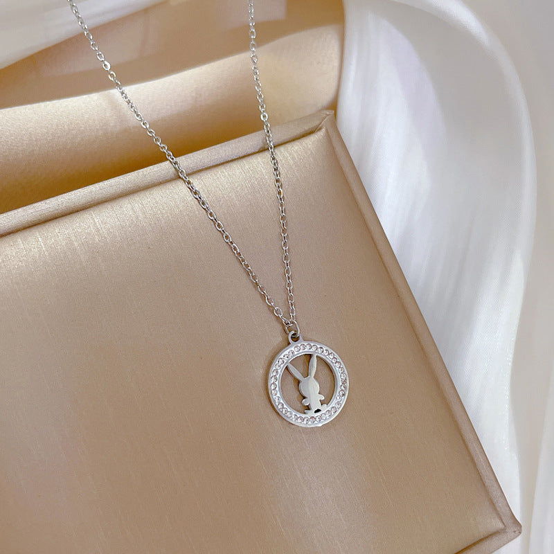 Minimalist Rabbit-Shaped Geometric Titanium Steel Necklace with Gold Plating for Women