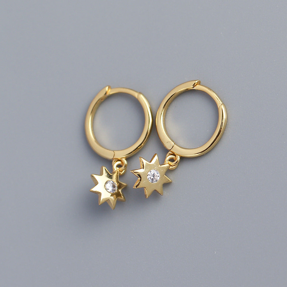 Pendientes de botón minimalistas con forma de estrella de plata de ley 925 con incrustaciones de diamantes de imitación para mujer