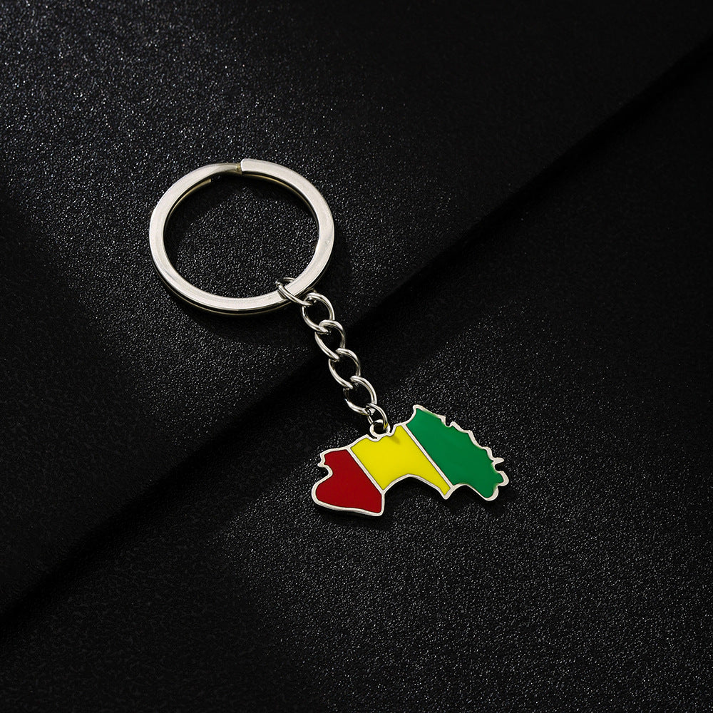 Llavero Vintage de Acero Inoxidable con Mapa y Bandera de Guinea para Hombres y Mujeres, Accesorio Unisex de Estilo Étnico