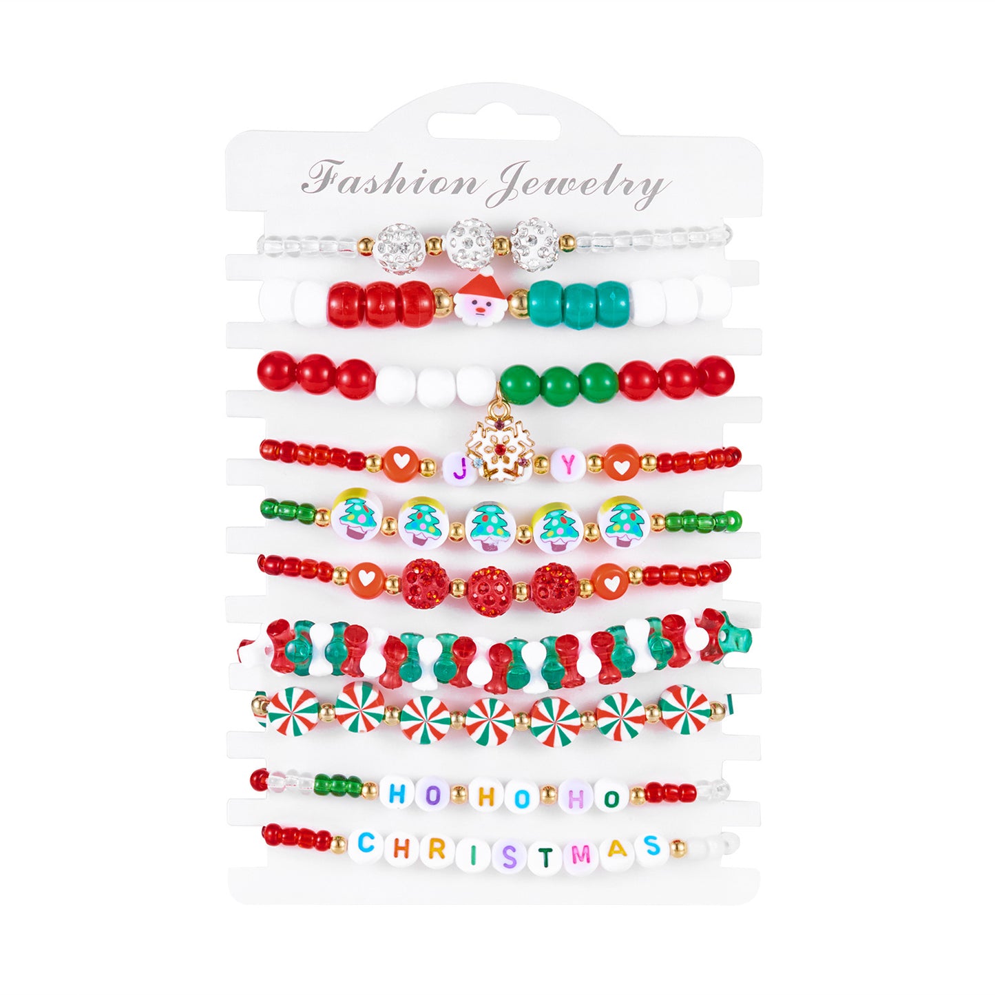 Pulsera de Dijes de Árbol de Navidad y Corazón de Aleación de Zinc Hecha a Mano con Cuentas de Copo de Nieve, Reno y Papá Noel para Mujer