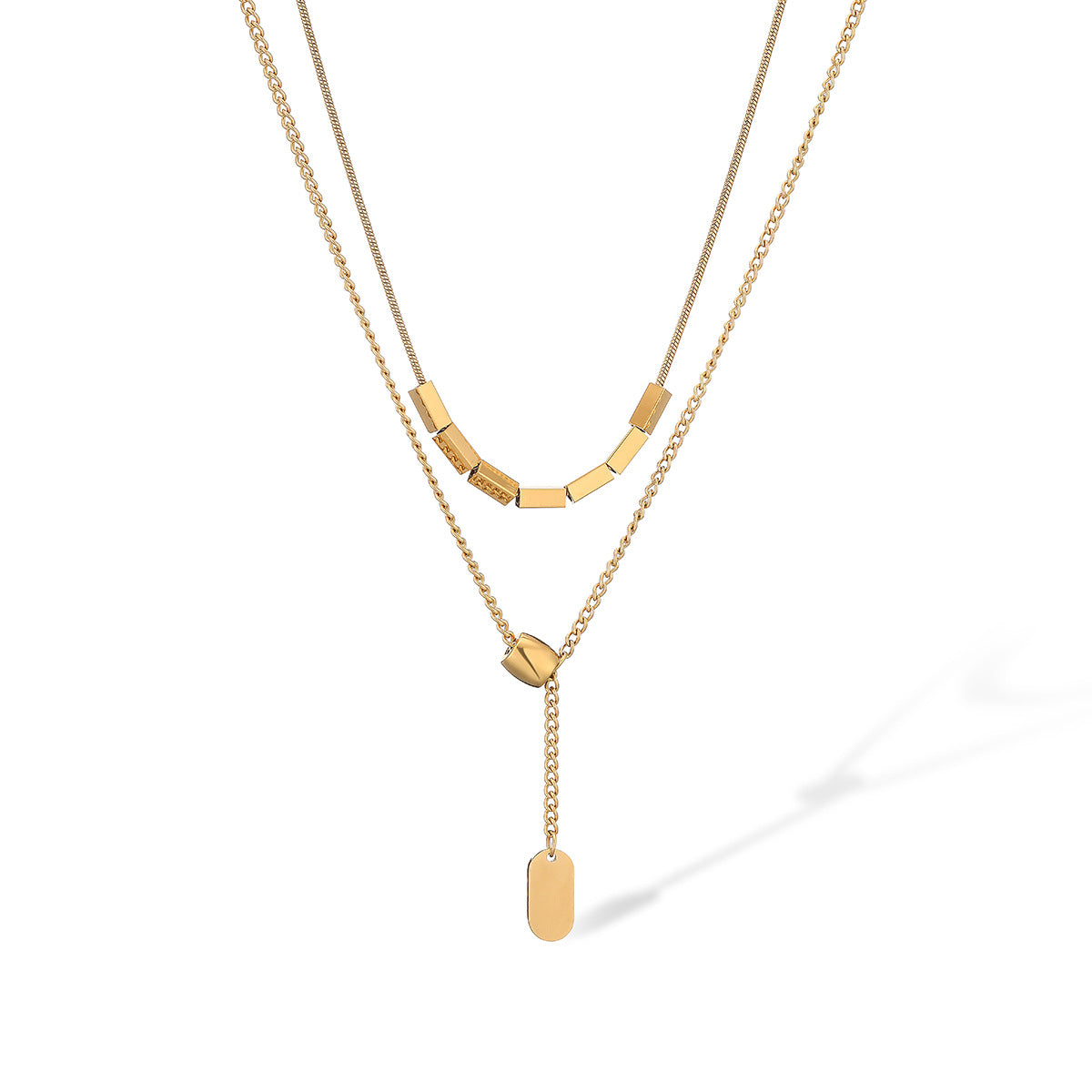 Collana da Donna Minimalista Geometrica in Acciaio al Titanio con Placcatura in Vero Oro, Gioiello Versatile con Ciondolo a Strati