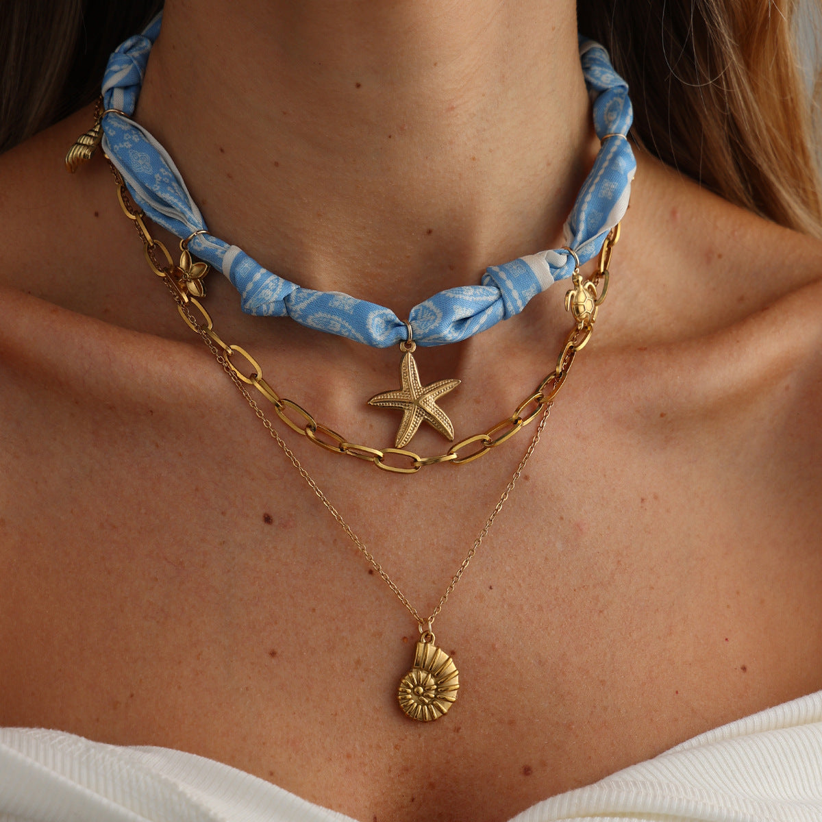 Casual Stainless Steel PVD Animal Shell Starfish Pendant Necklace for Women