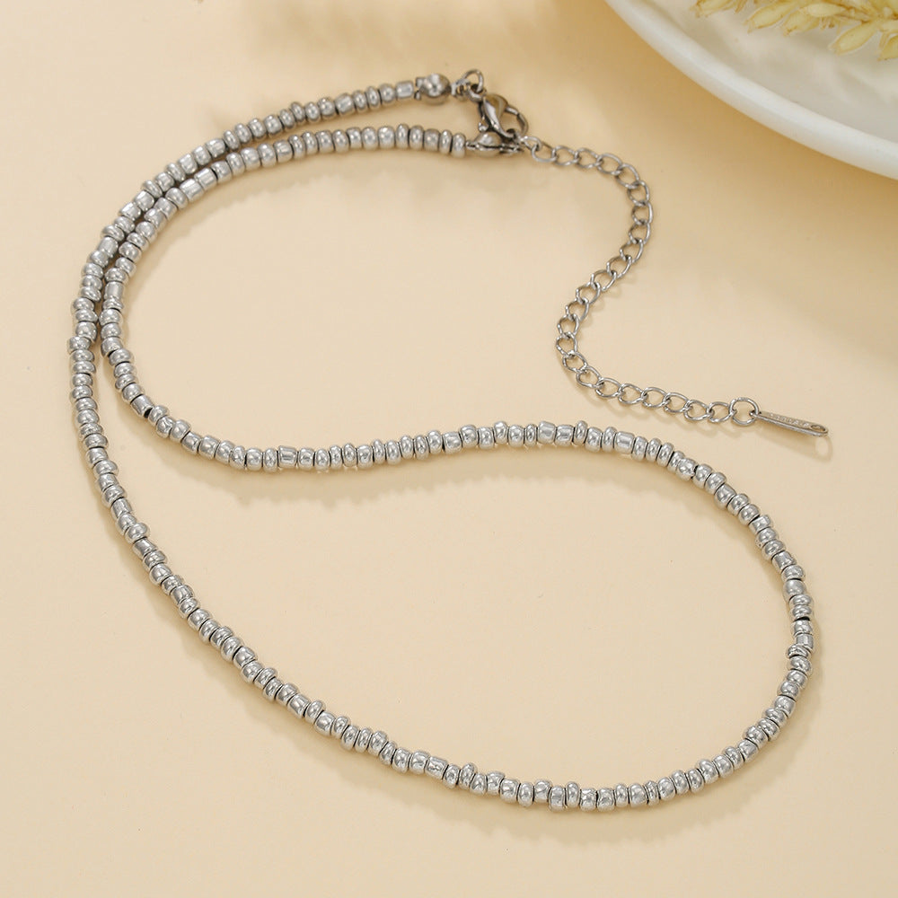 Casual Geometric Round Glass Beaded Ball Chain Necklace Handmade Double Layer
