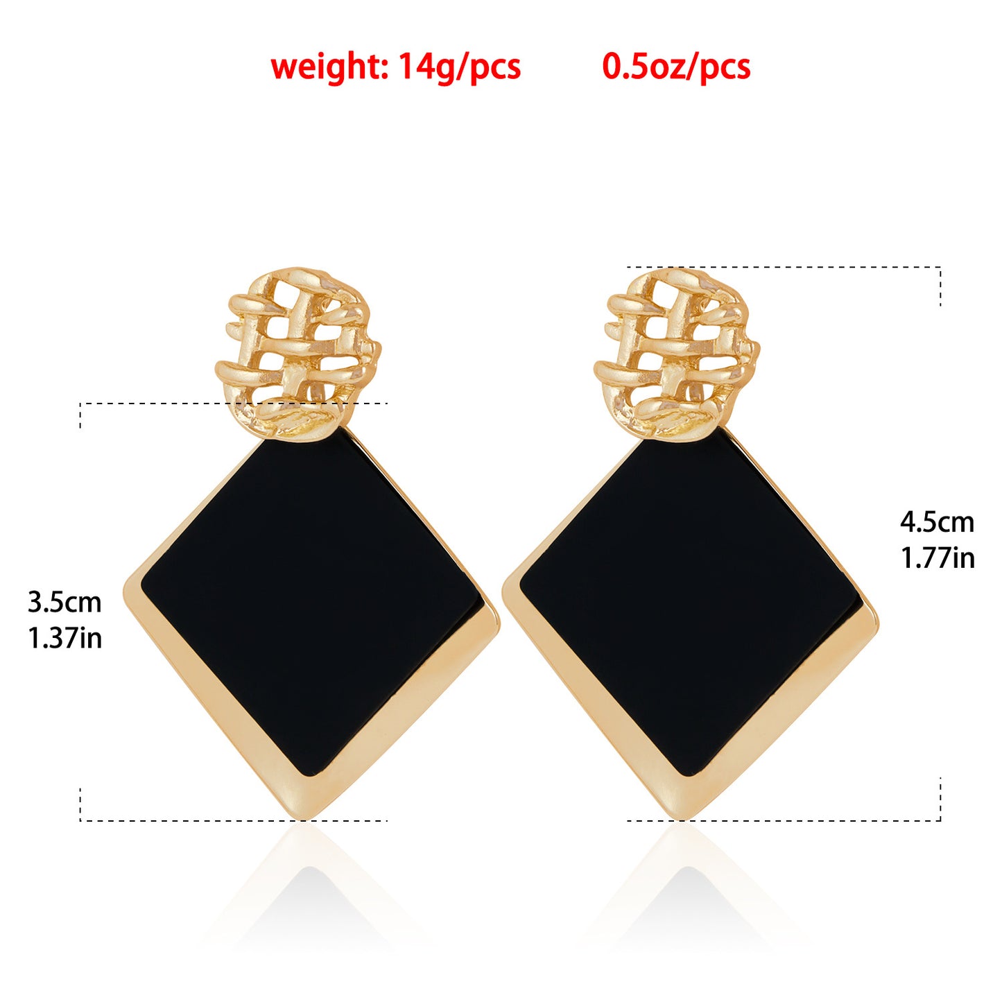 Fashionable Black Square Geometric Stud Earrings for Women with Metallic Finish and Electroplated Surface