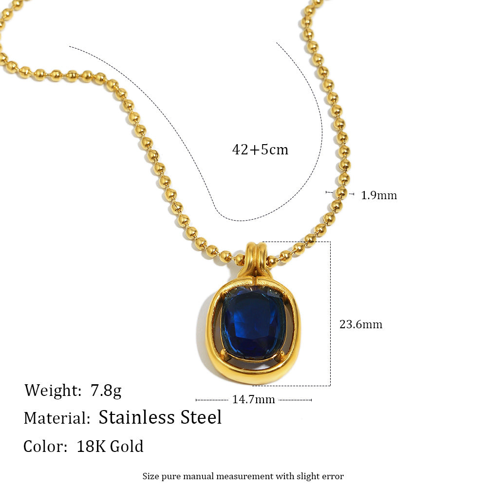 Collana con Ciondolo Geometrico Minimalista da Donna in Acciaio Inossidabile con Placcatura in Oro 18K e Zircone Blu Lucido a Specchio