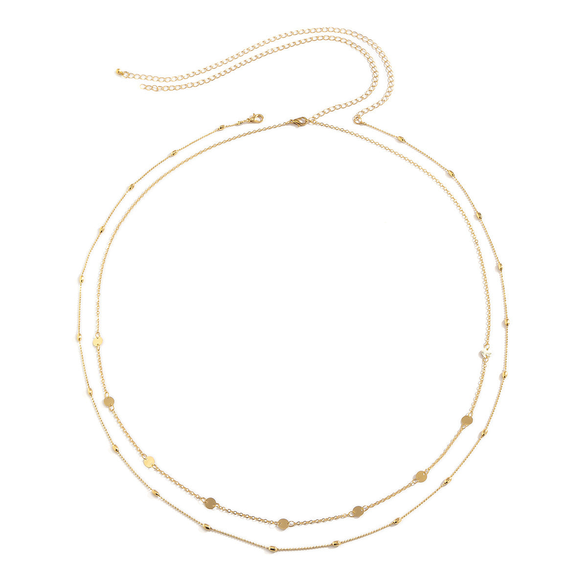 Vintage Casual Geometric Round Polished Brass Double Layer Body Chain with Tassel for Women