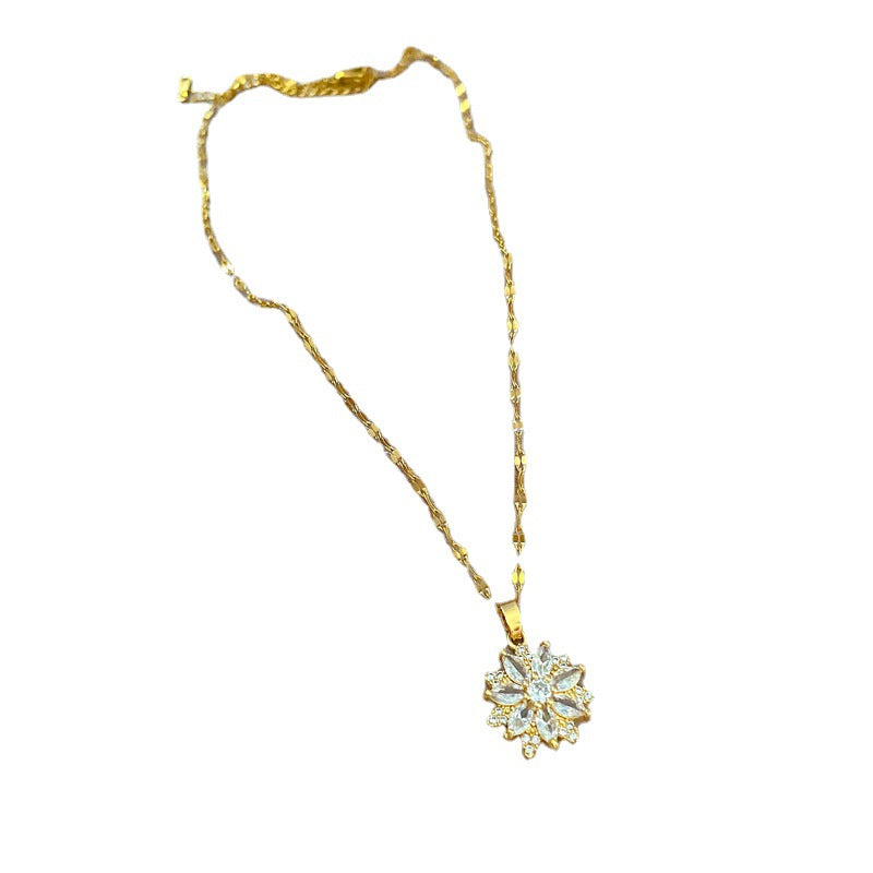 Collana Girocollo Lusso Esotico Fiore Geometrico Strass in Acciaio al Titanio