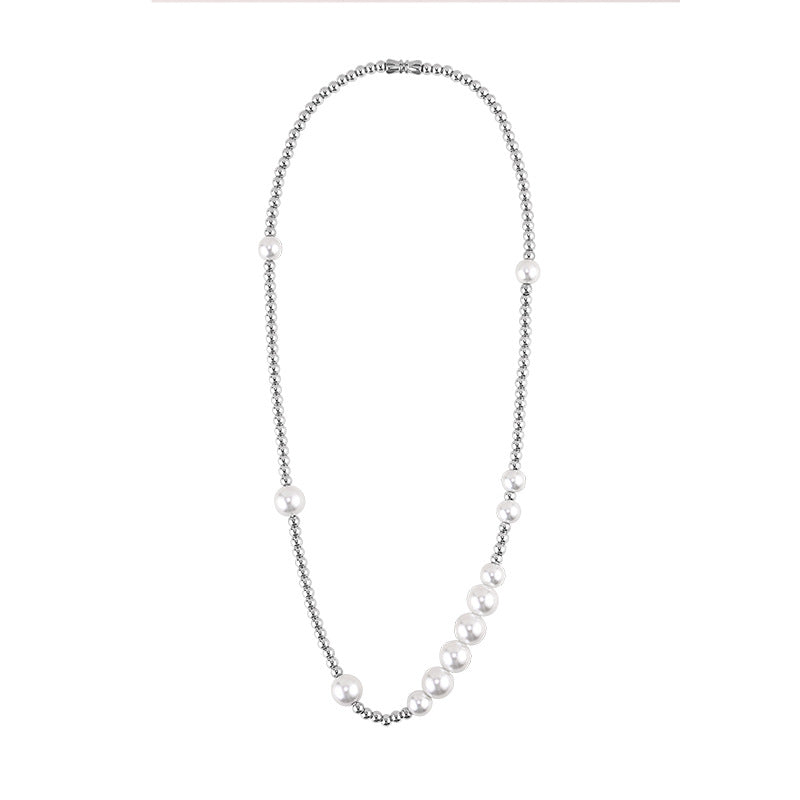 Collar de perlas geométrico de acero titanio con incrustaciones de perlas para estilo urbano unisex