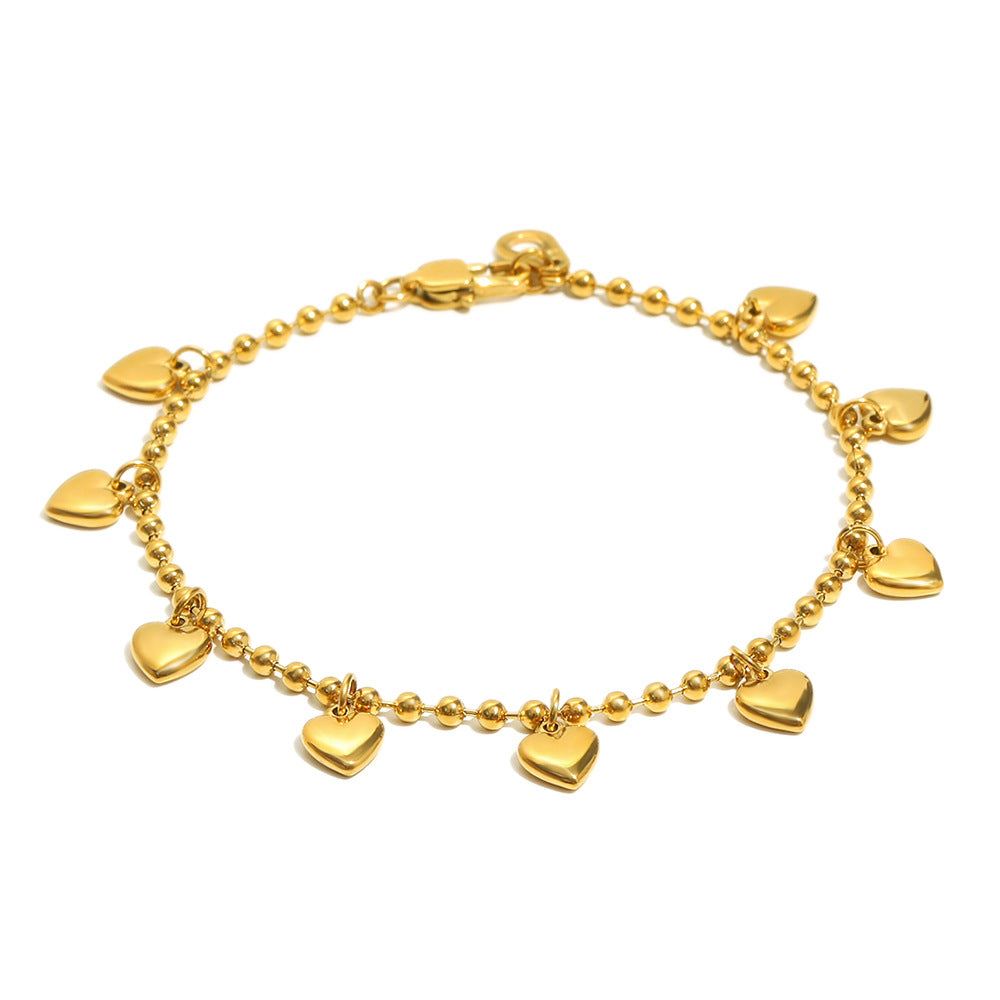 Elegante bracciale con perline a forma di cuore minimalista in acciaio inossidabile placcato oro 18 carati da donna