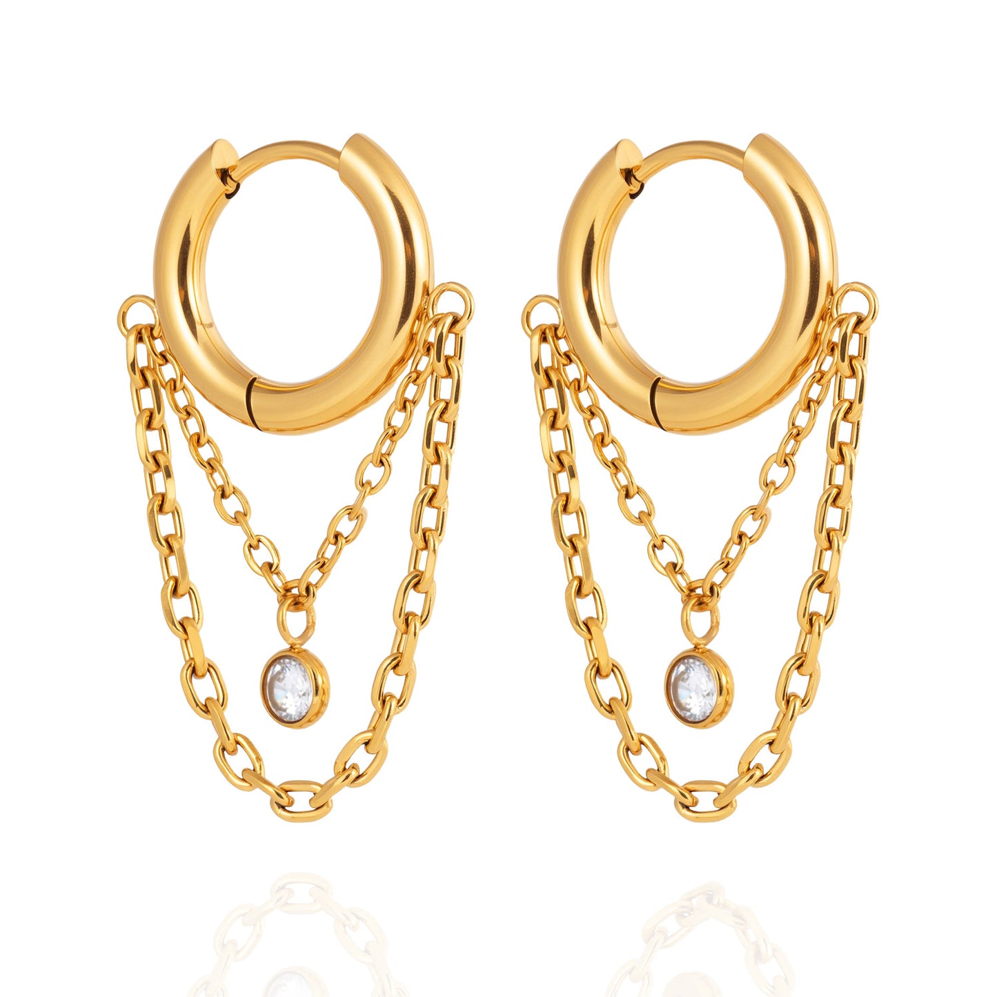 Pendientes de aro con borla de circonita cúbica, chapados en acero inoxidable, geométricos redondos y elegantes para mujer