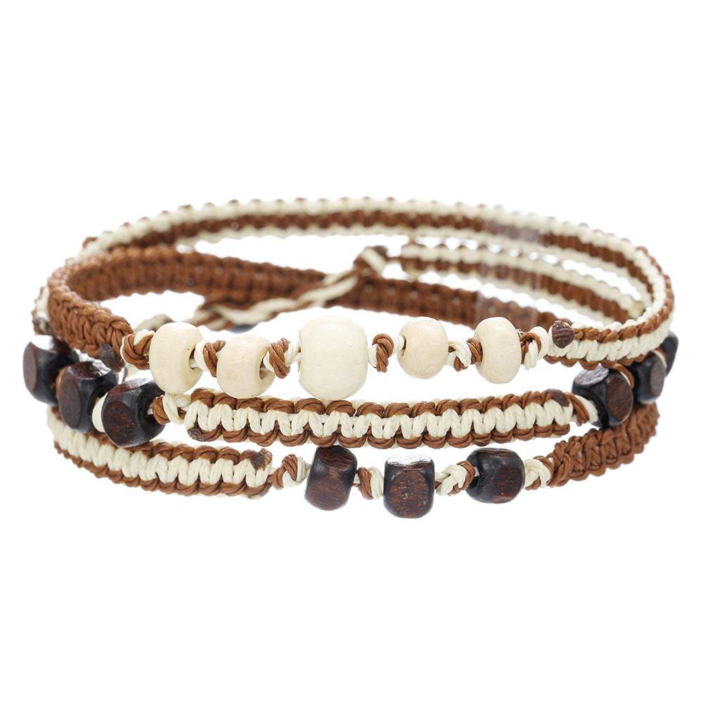 Bohemian Minimalist Multi-Layer Braided Wood Bead Bracelet