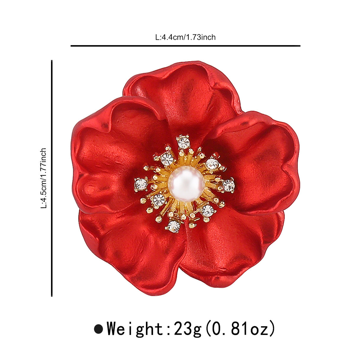 Elegante broche floral de aleación con incrustaciones de diamantes de imitación y acabado esmaltado, diseño de rosa roja para mujer