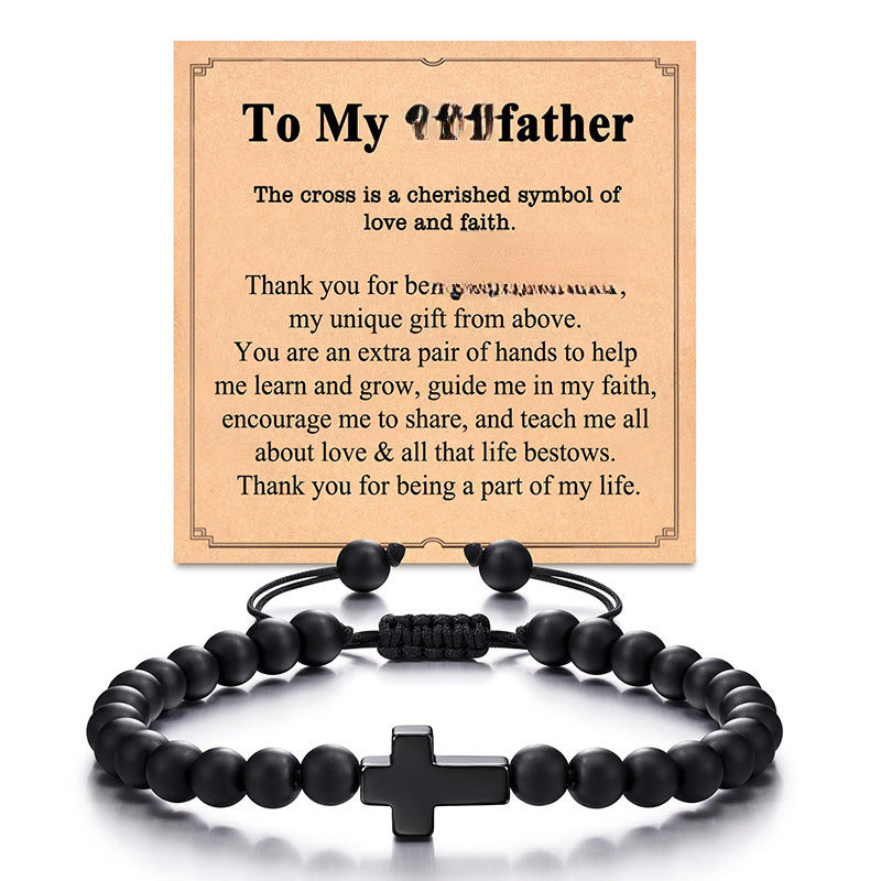 Matte Black Agate Cross Beaded Bracelet for Men