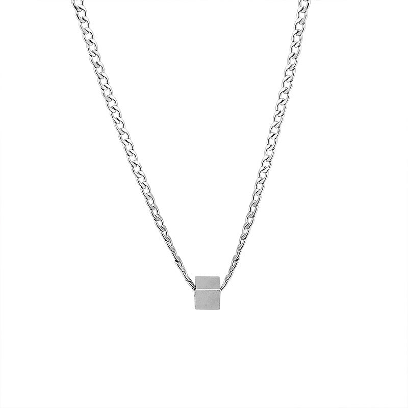Minimalist Geometric Square Pendant Necklace in Titanium Steel with Polished Finish for Men and Women