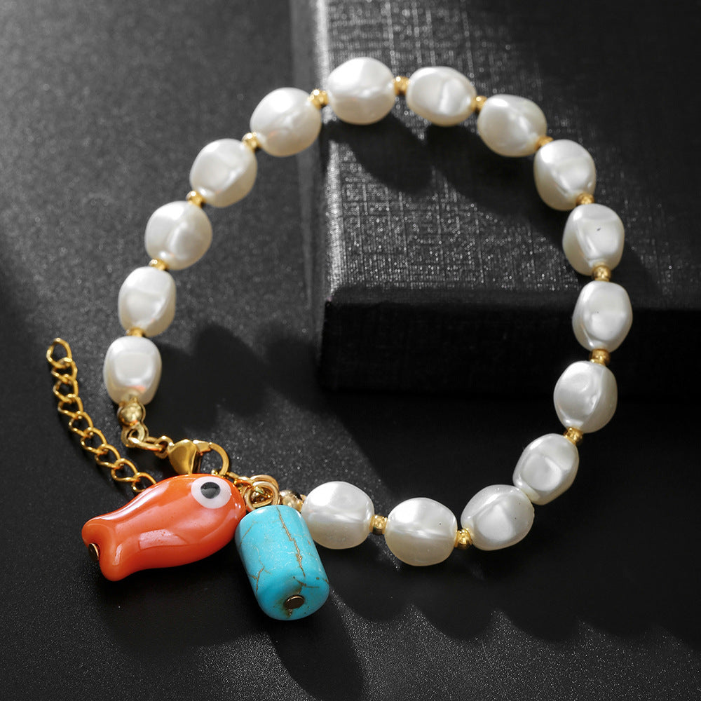 Sweet Geometric Turquoise Ceramic Imitation Pearl Bracelet for Unisex