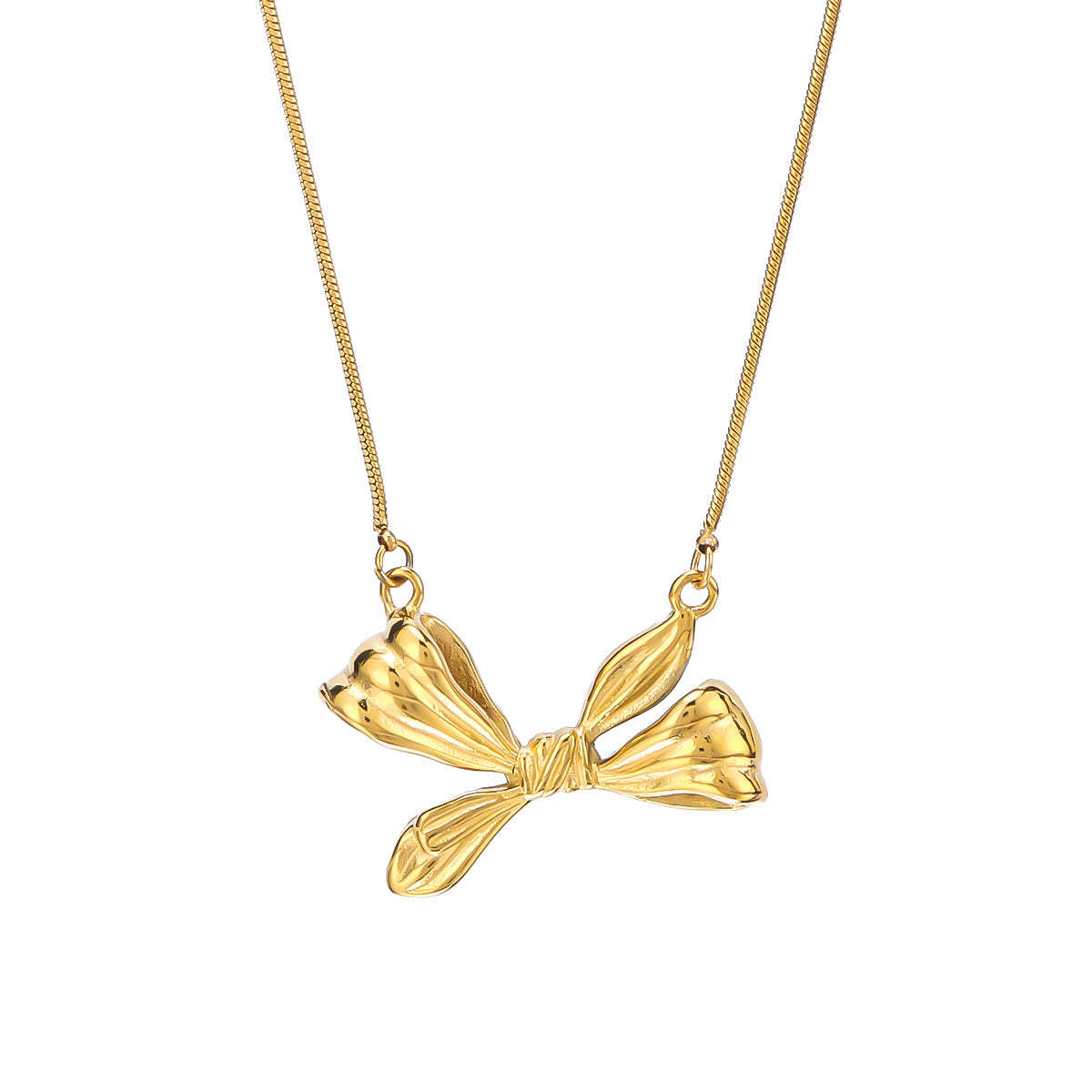 Minimalist Bow-Shaped Titanium Steel Necklace for Women with 18K Vacuum Plating and Geometric Design