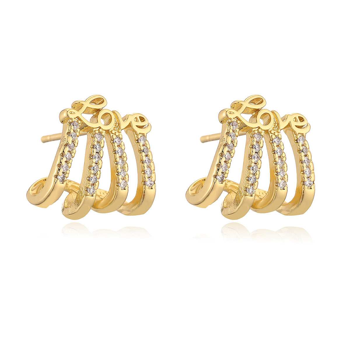 Orecchini in rame a forma geometrica con placcatura in vero oro e intarsio di zirconi da donna