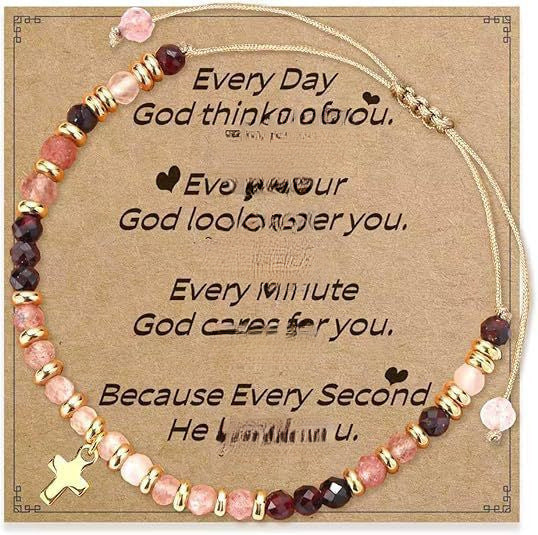 Minimalist Natural Stone Beaded Cross Bracelet for Women