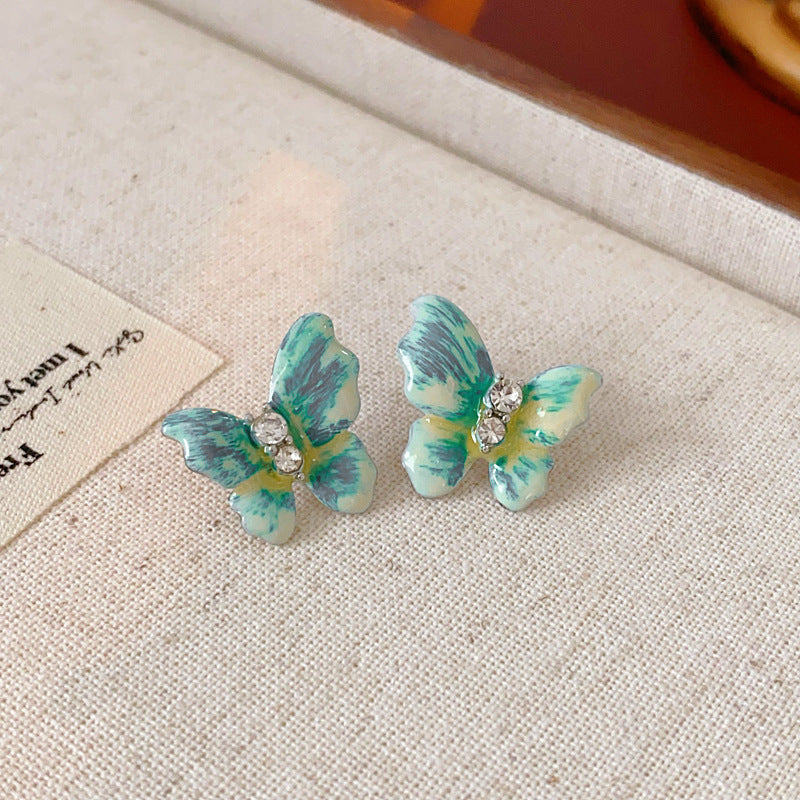 Vintage-Style Butterfly Earrings with Enamel Finish in Alloy Base and 14K Gold Posts for Women