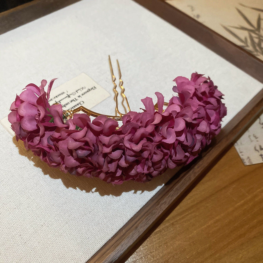 Horquilla de Tela Hecha a Mano con Flores para Mujer, Accesorio para el Cabello Floral de Estilo Elegante y Minimalista con Acabado Artesanal de Primera Calidad y una Estética de Lujo Delicada